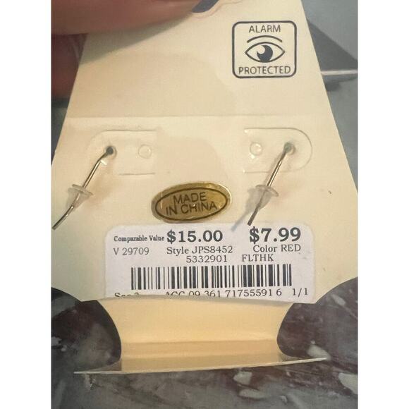 NWT Sophia & Kate Ruby Red Drop Ball Earrings with Gold Tone Hardware Classic - Picture 4 of 4